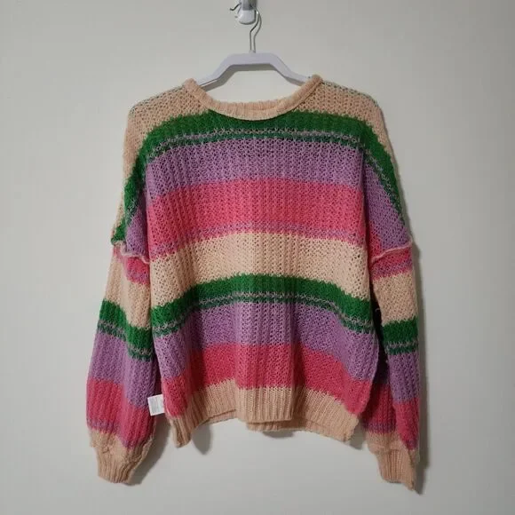 O'Neil Juniors Lake View Striped Drop-Shoulder Sweater Size S Colorful Oversized - Picture 5 of 9
